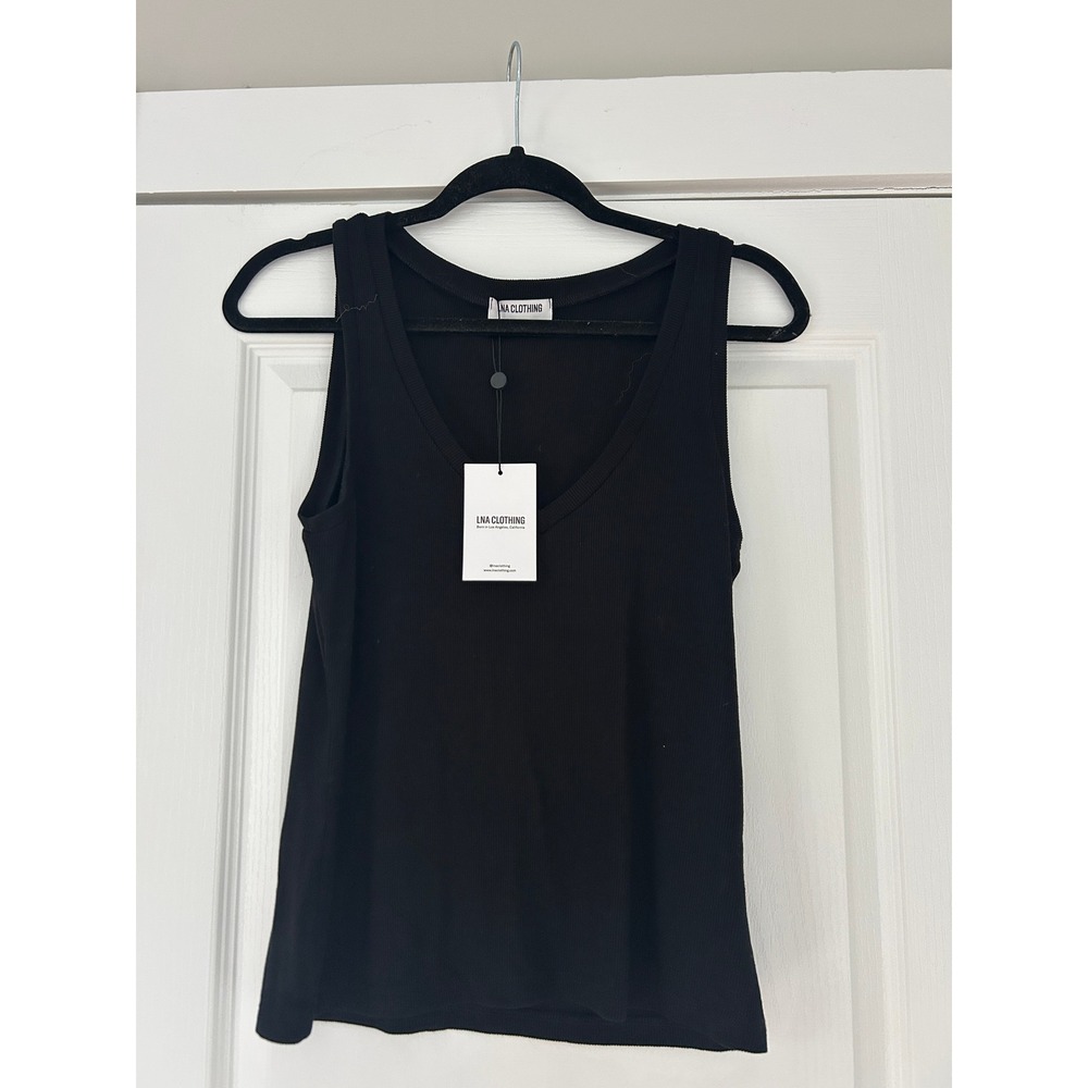 LNA Ribbed V-Neck Tank Top Sleeveless Knit Black Size M - Picture 2 of 5